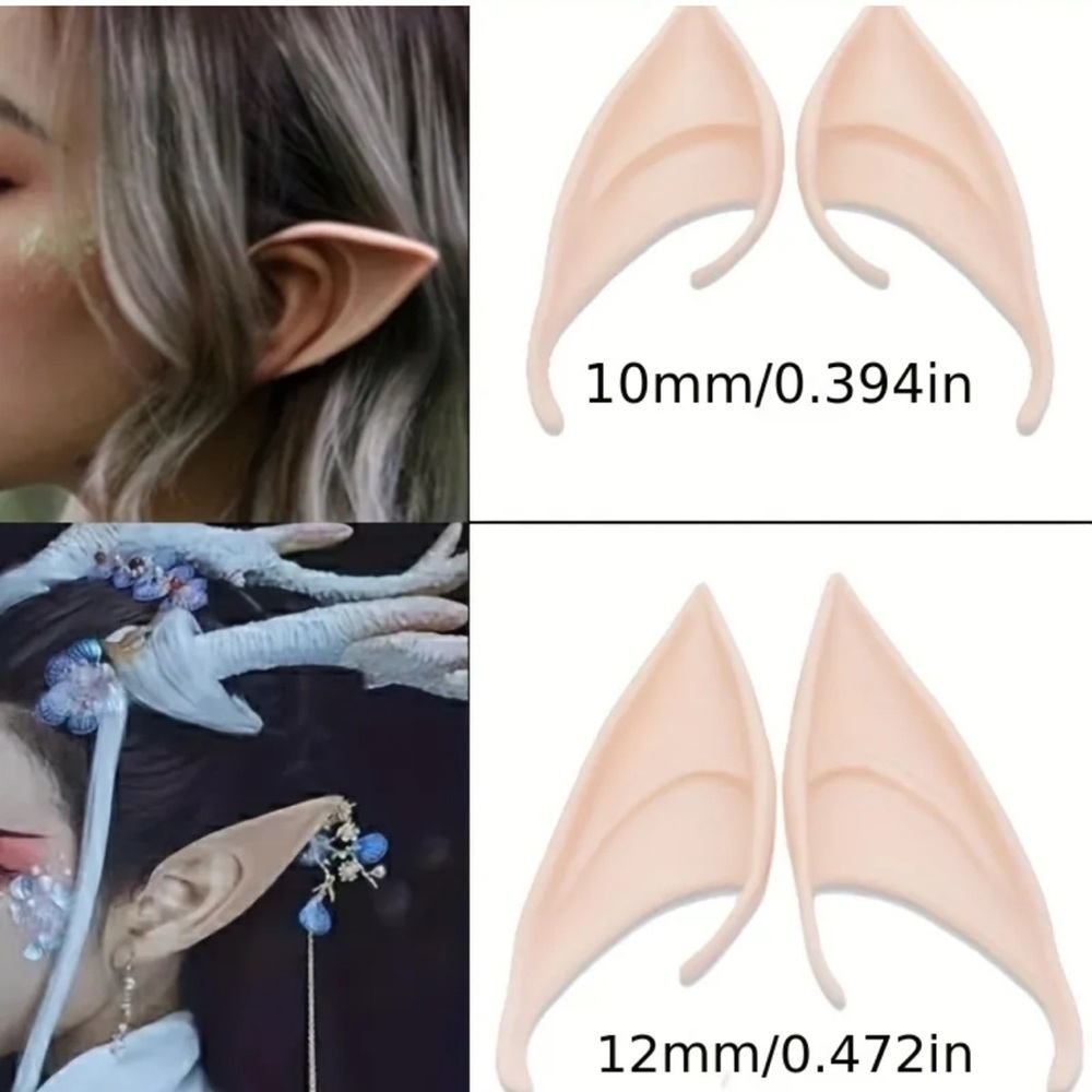 Elf Ear 10 & 12mm avail in Costume Accessories - Cream. 1 pair per order
